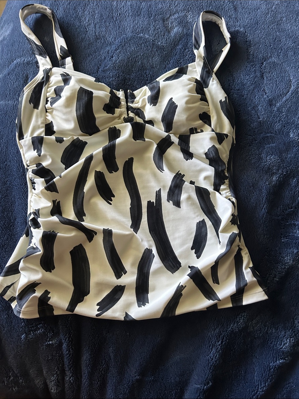Cupshe White Swim Camisole with Black Brushstroke Print